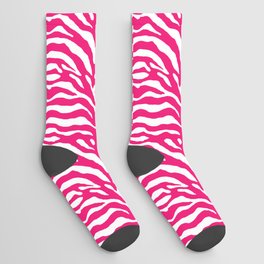 Wild Animal Print, Zebra in Fuchsia Pink and White Socks