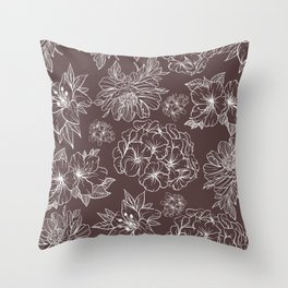 Floral Brown Lineart Throw Pillow