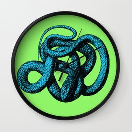 Snek 1 Snake Teal Turquoise Lime Green Wall Clock