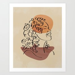 Minimalist face line drawing in earth colors Art Print