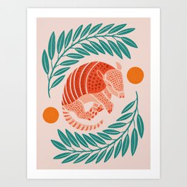 Sleepy Armadillo – Orange and Teal Art Print