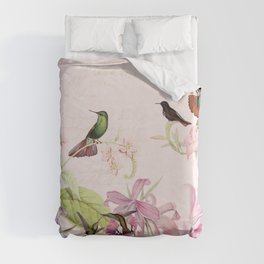 Vintage & Shabby Chic - Blush Tropical Hummingbird Flower Garden Duvet Cover