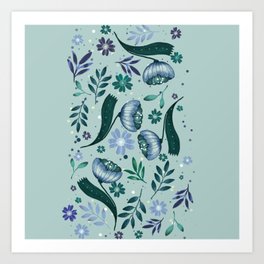 Floral Pattern Design Teal Tiffany Blue Art Print
