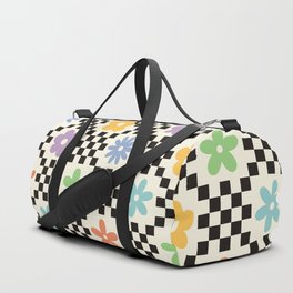 Retro Colorful Flower Double Checker Duffle Bag