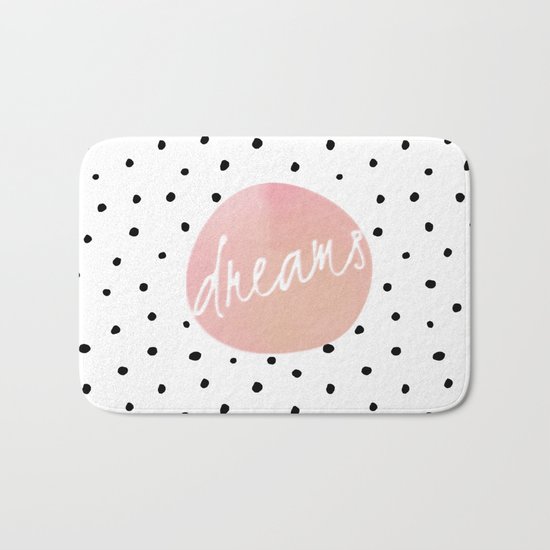 Dreams- Polkadots and Typography on pink background #Society6 Bath Mat