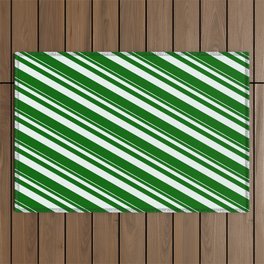 [ Thumbnail: Mint Cream & Dark Green Colored Lined Pattern Outdoor Rug ]