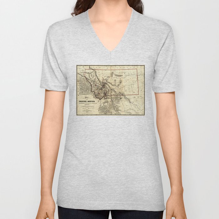 Map of the Territory of Montana (1865) V Neck T Shirt