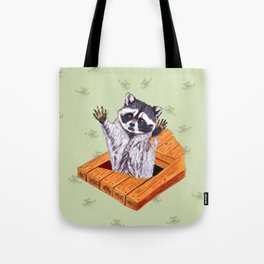 Peeking Raccoons #5 Green Pallet- Tote Bag