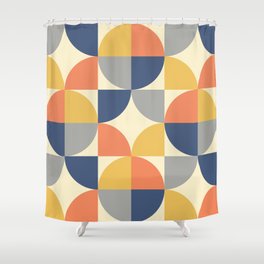 Mid Century Modern Geometric Pattern 445 Blue Yellow Orange Gray and Beige Shower Curtain