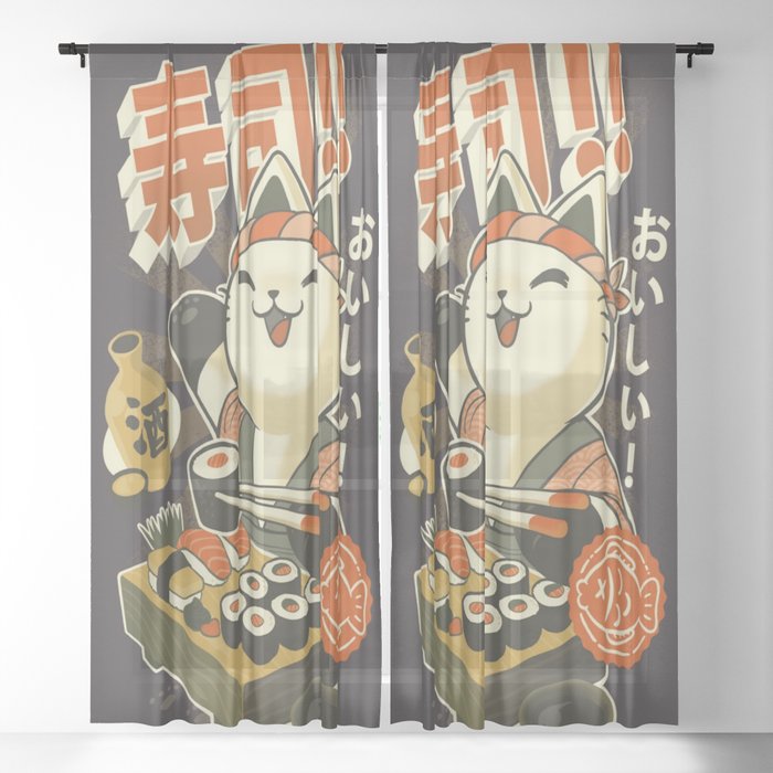 Cat Sushi Sheer Curtain