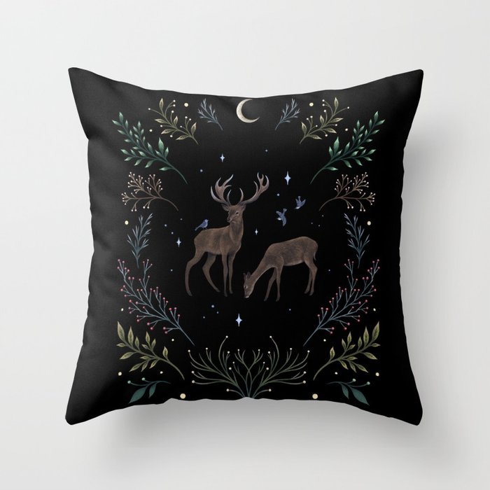 Deers in the Moonlight Throw Pillow