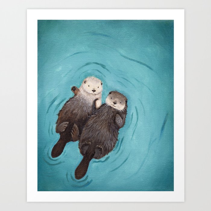 Otterly Romantic - Otters Holding Hands Art Print