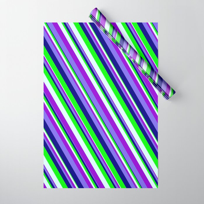 Colorful Light Cyan, Dark Violet, Medium Slate Blue, Blue & Lime Colored Lined Pattern Wrapping Paper