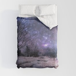 Purple cosmic winter landscape Comforter
