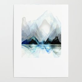 Mountain#1: a minimal, abstract of Milford Sound in New Zealand mixed media painting Poster