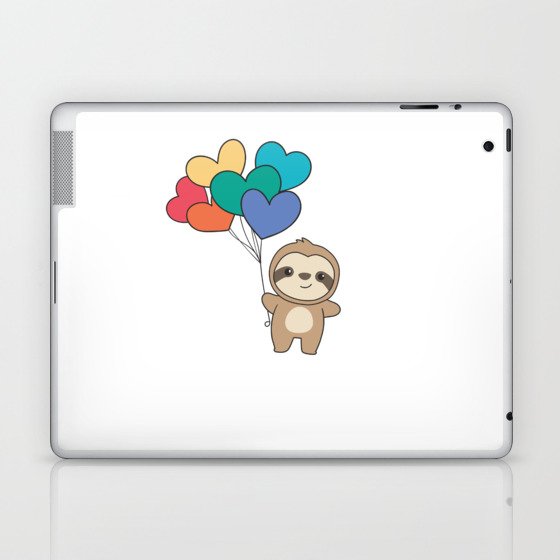 Rainbow Hearts Pride Lgbtq Balloons Sloth Laptop & iPad Skin