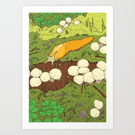 Banana Slug & Mushrooms Art Print