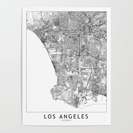 Los Angeles White Map Poster