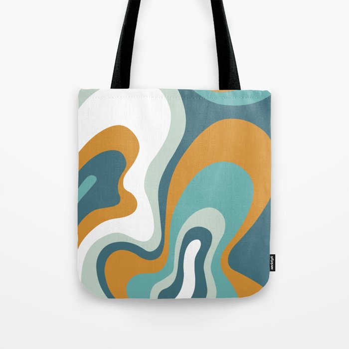 Trippy Psychedelic Abstract in Teal, Aqua, Orange and White Tote Bag