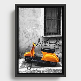 Orange Vespa in Bologna Black and White Photography Framed Canvas
