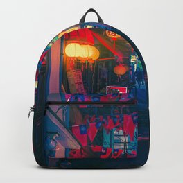 Vibrant Scene - Tokyo Japan Night Photography Backpack | Digital, Architecture, Japan, Cyberpunk, Film, Color, Outrun, Moody, Photo, Street 
