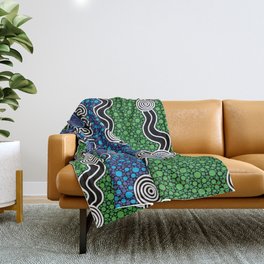 Authentic Aboriginal Art - The River (green) Throw Blanket