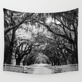Spanish Moss on Southern Live Oak Trees black and white photograph / black and white art photography Wall Tapestry