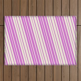[ Thumbnail: Orchid & Beige Colored Lined/Striped Pattern Outdoor Rug ]