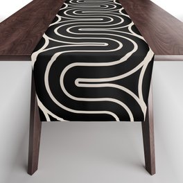 Retro Geometric Gradated Design 723 Scandi Black and Linen White Table Runner