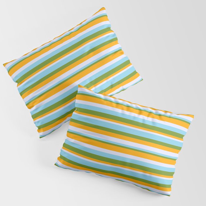 Sky Blue, Green, Orange, and Lavender Colored Lines Pattern Pillow Sham