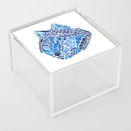 Blue Wolf Painted Mosaic Illustration Acrylic Box