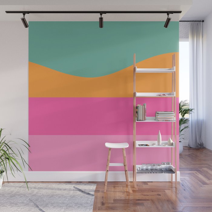 Minimalistic Wave Colorful Retro Art Pattern Design Wall Mural