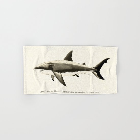 "Carcharodon carcharias II" by Amber Marine ~ Great White Shark Illustration, (c) 2015 Hand & Bath Towel