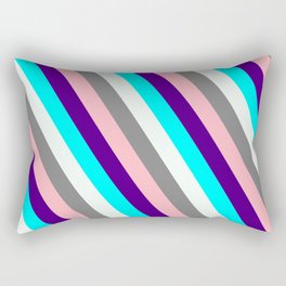 [ Thumbnail: Colorful Indigo, Cyan, Mint Cream, Grey, and Light Pink Colored Lined/Striped Pattern Rectangular Pillow ]