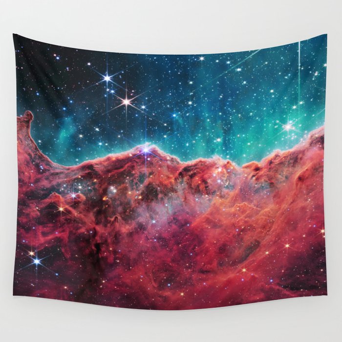 Cosmic Cliffs Carina Nebula Coral Pink Turquoise Wall Tapestry