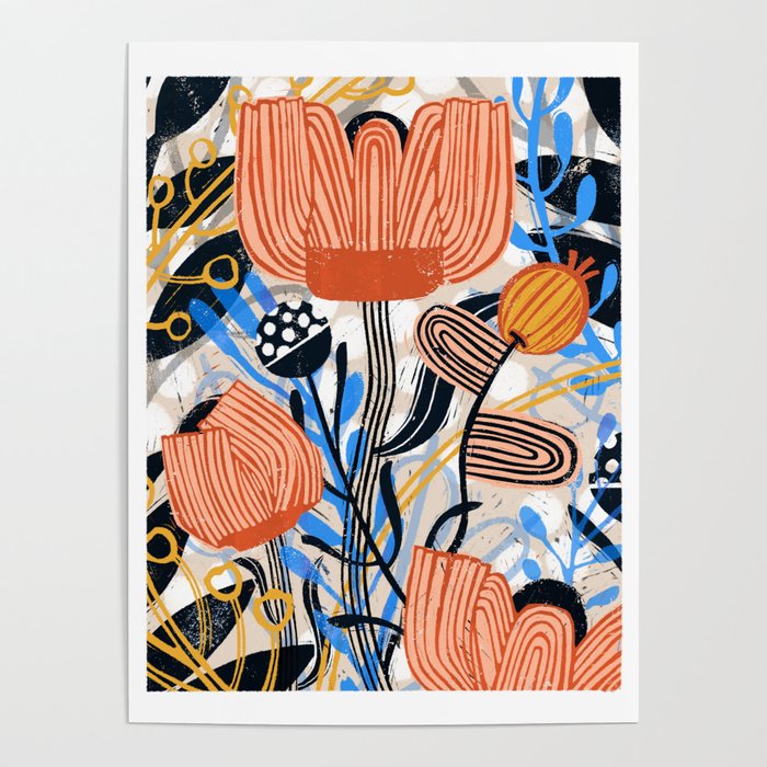 Floral Woodcut I Poster
