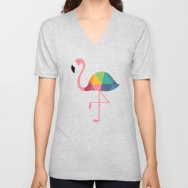 Rainbow Flamingo V Neck T Shirt