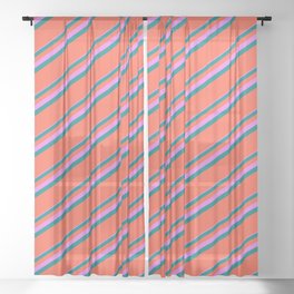 [ Thumbnail: Violet, Teal & Red Colored Lines/Stripes Pattern Sheer Curtain ]