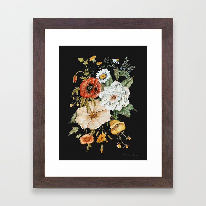 Wildflower Bouquet on Charcoal Framed Art Print