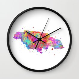 Jamaica Map Wall Clock | Typography, Oil, Pattern, Watercolor, Colorful, Minimalism, Acrylic, Modern, Abstract, Ink 