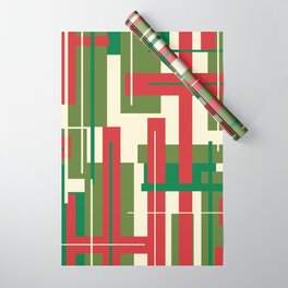 Mid Century Modern Deconstructed Christmas Plaid Pattern in Retro Red, Olive Green, and Xmas Cream Wrapping Paper