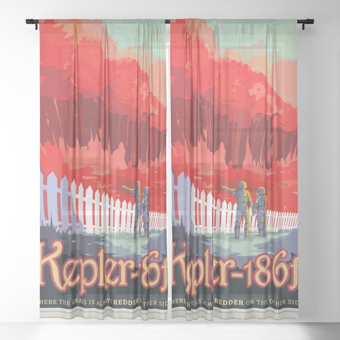 Kepler 186 Nasa Retro Solar System Travel Posters Sheer Curtain