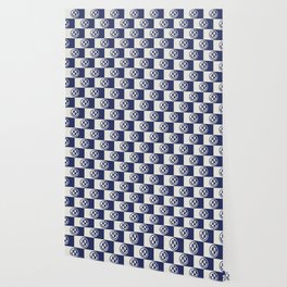 Smiley Faces On Checkerboard (Muted Beige & Dark Blue)  Wallpaper
