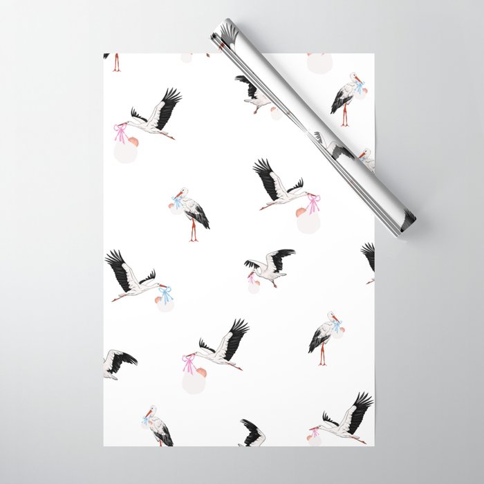 Stork Delivering a Sweet Baby Boy - Wrapping Paper