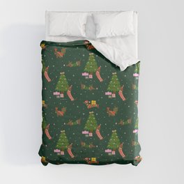Christmas Dachshunds - Green Duvet Cover
