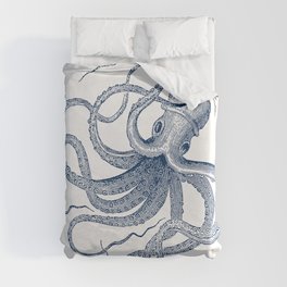 Blue nautical vintage octopus illustration Duvet Cover