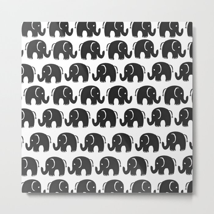 Cute black and white hand drawn watercolor elephant Metal Print