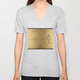 We Come With Piece (Pioneer probe plaque) by Dan Levin Unisex V-Neck