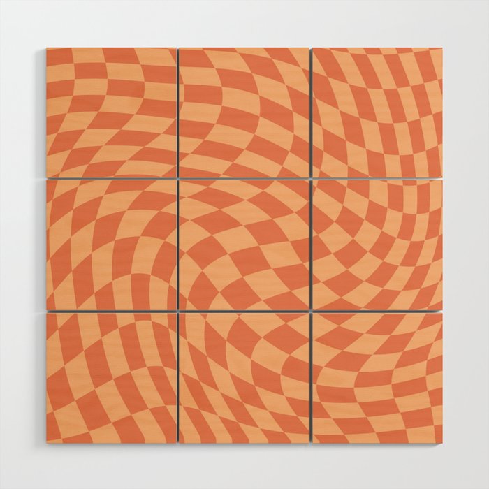 Orange yellow swirl checker Wood Wall Art