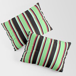 [ Thumbnail: Crimson, Light Green, Light Cyan, and Black Colored Pattern of Stripes Pillow Sham ]